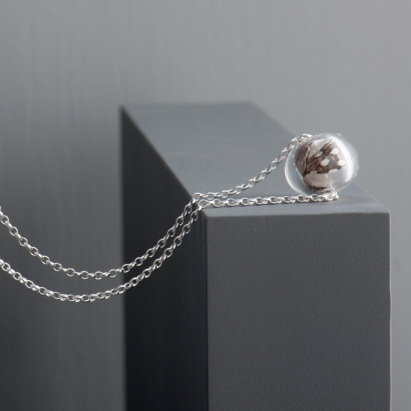 Sterling Silver Tiny Feather Plume Glass Necklace-EVY Designs
