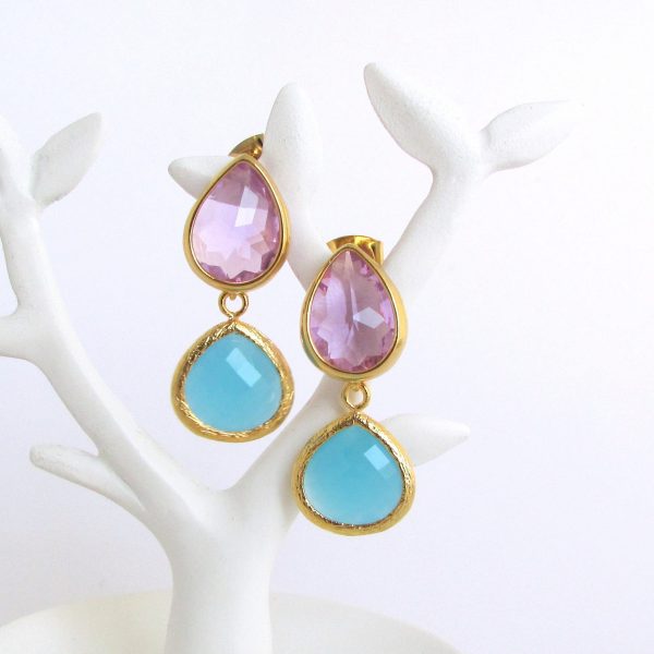 Double Glass Teardrop Earrings-evy designs