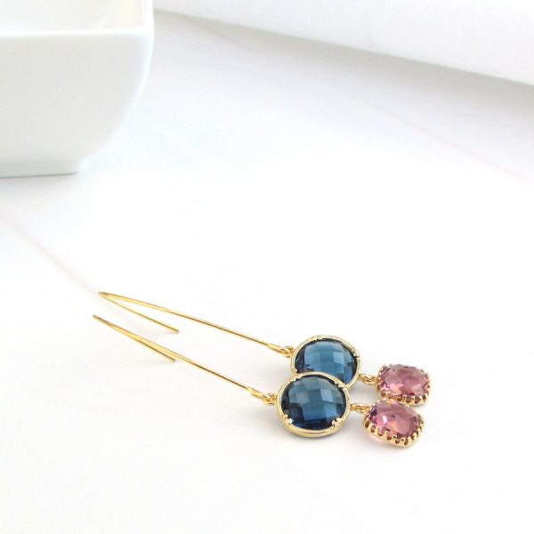 Long Double Droplet Glass Earrings