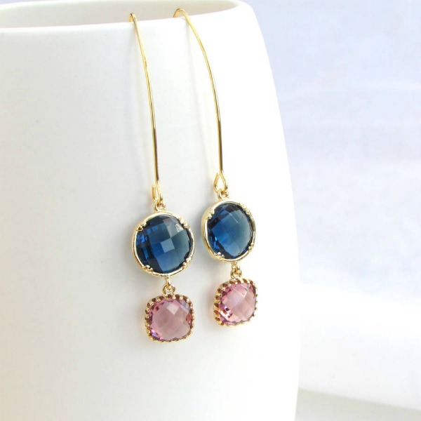 Long Double Drop Glass Earrings - www.evy-designs.com