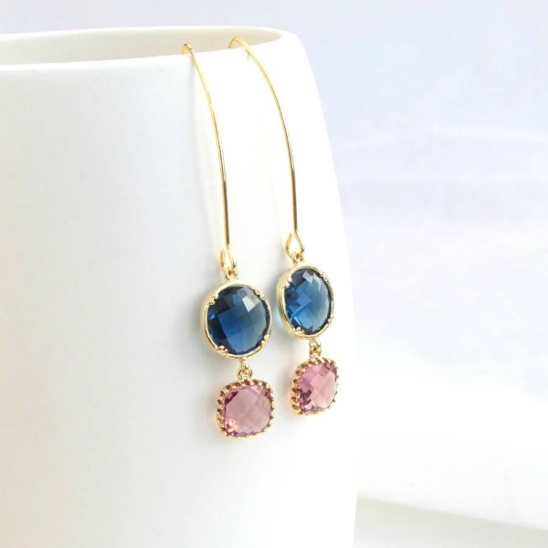 Long Double Drop Glass Earrings - www.evy-designs.com