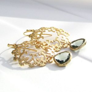 Ornate Gold Filigree Glass Drop Earrings - www.evy-designs.com