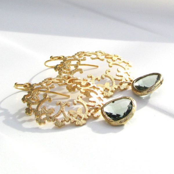 Ornate Gold Filigree Glass Drop Earrings - www.evy-designs.com
