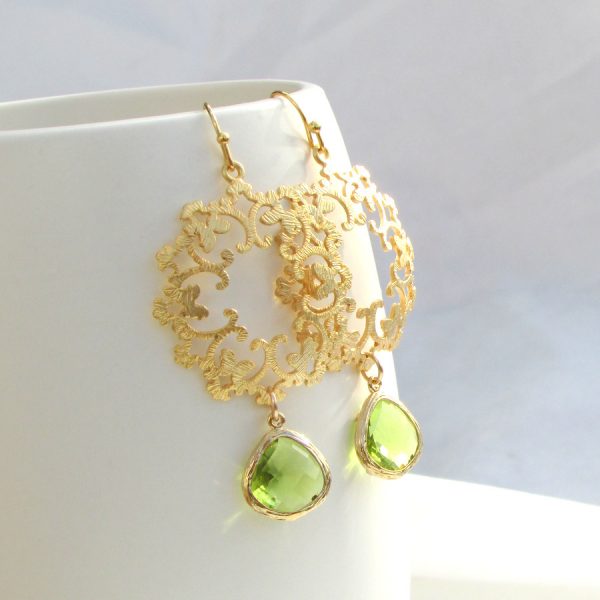 Ornate Gold Filigree Glass Drop Earrings - www.evy-designs.com
