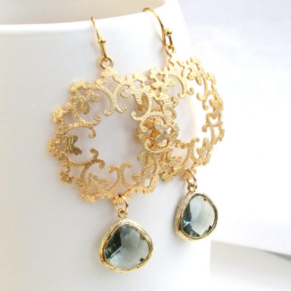 Ornate Gold Filigree Glass Drop Earrings - www.evy-designs.com