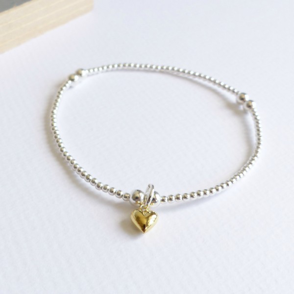 Sterling Silver Tiny Heart Beaded Bracelet - www.evy-designs.com