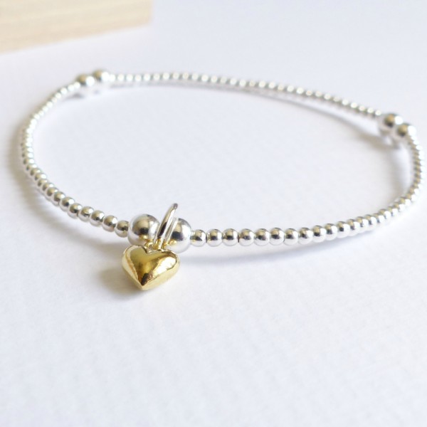 Sterling Silver Tiny Heart Beaded Bracelet - www.evy-designs.com