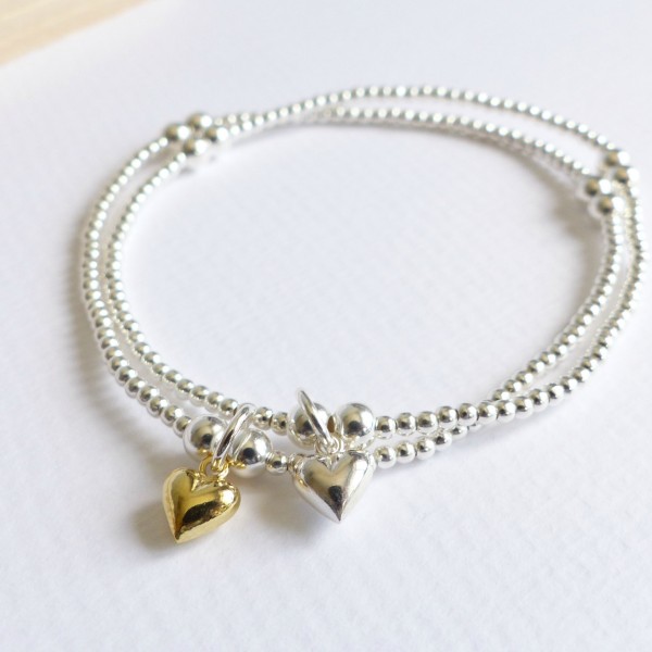Sterling Silver Tiny Heart Beaded Bracelet - www.evy-designs.com
