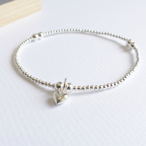 Sterling Silver Tiny Heart Beaded Bracelet - www.evy-designs.com