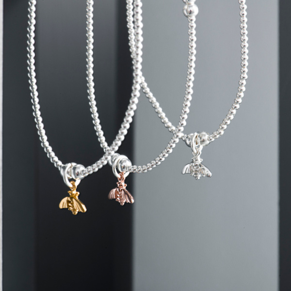 Childrens Sterling Silver Tiny Bumble Bee Beaded Bracelet-evy designs