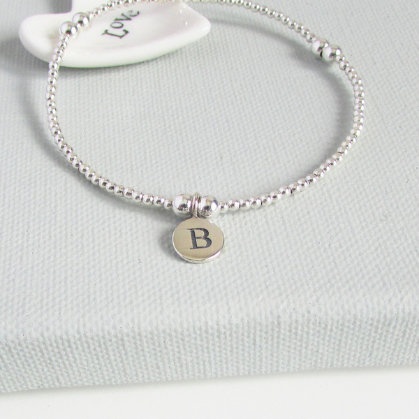 Sterling Silver Personalised Initial Beaded Bracelet