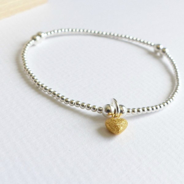 Sterling Silver Tiny Frosted Heart Beaded Bracelet-evy designs
