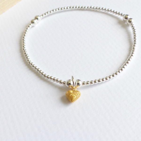 Sterling Silver Tiny Frosted Heart Beaded Bracelet-evy designs