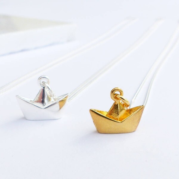 Sterling silver origami boat necklace-evy designs4