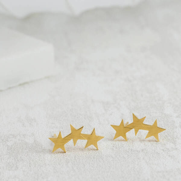 Gold Plated Triple Star Stud Earrings-evy designs