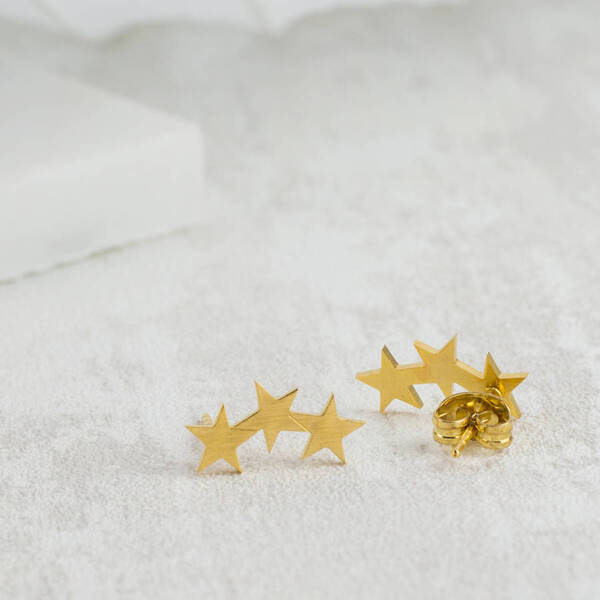 Gold Plated Triple Star Stud Earrings-evy designs