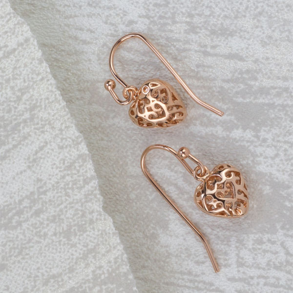 Rose Gold Filigree Heart Earrings - www.evy-designs.com
