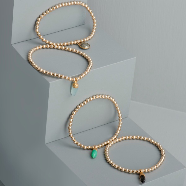 Gold Beaded Semi-Precious Charm Bracelet-evy designs