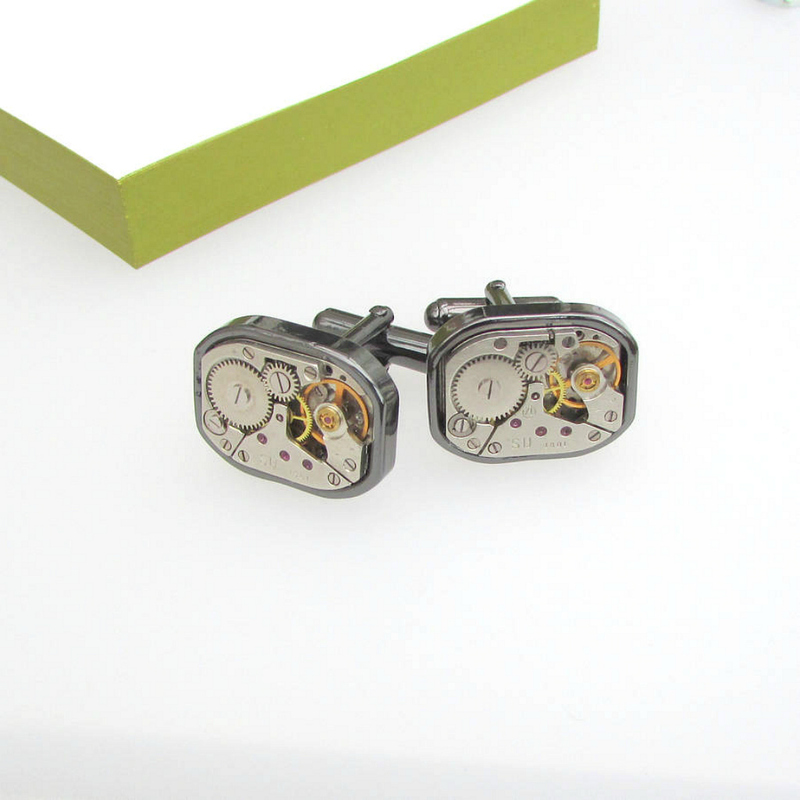 Gunmetal Rectangle Vintage Watch Cufflinks-evy designs