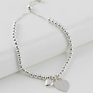 Sterling Silver Personalised Heart Slider Bracelet - www.evy-desgins.com