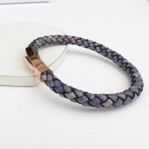 Mens Braided Leather Rose Gold Bracelet - www.evy-designs.com