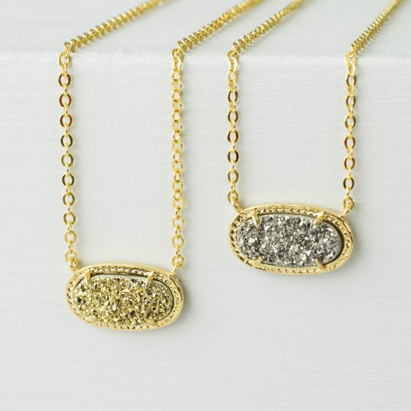 Oval Druzy Quartz Necklace-evy designs