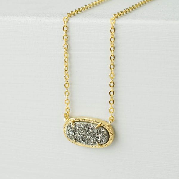 Oval Druzy Quartz Necklace-evy designs
