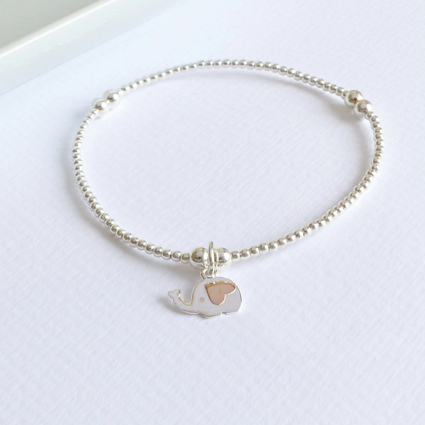 Sterling Silver Elephant Charm Beaded Bracelet - EVY Designs