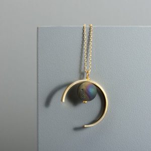 Titanium Druzy Quartz Crescent Necklace