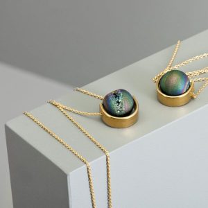 Titanium Druzy Quartz Brass Cusp Necklace