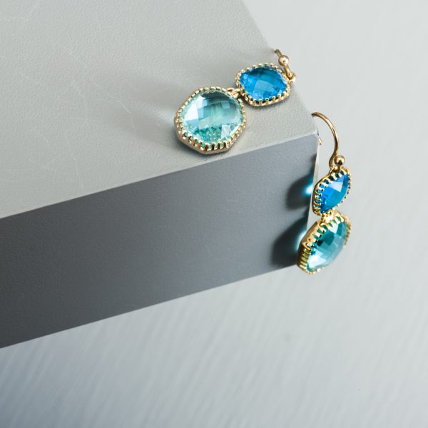 Gold Plated Rectangle Glass Drop Earrings - Image 9