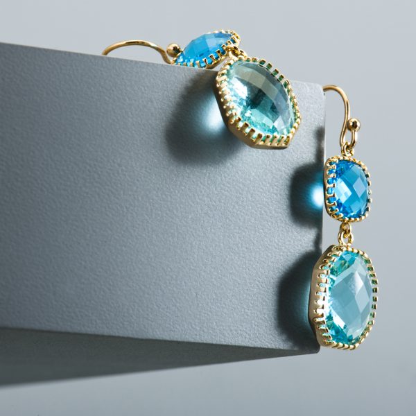 Gold Rectangle Glass Drop Earrings