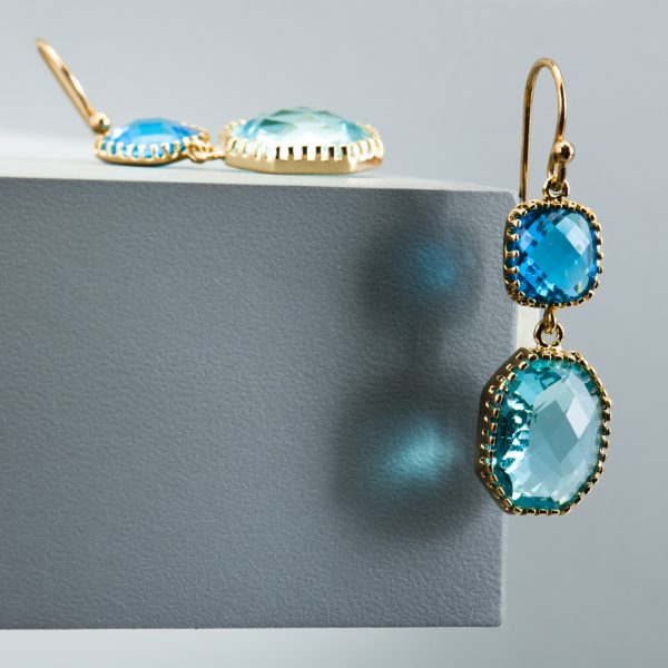 Gold Rectangle Glass Drop Earrings