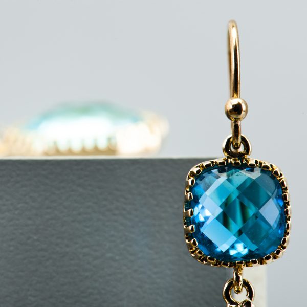 Gold Rectangle Glass Drop Earrings