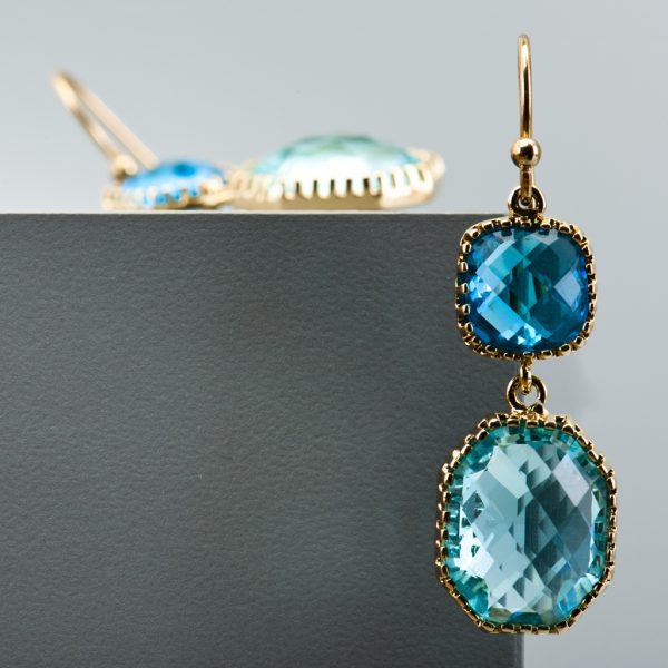 Gold Rectangle Glass Drop Earrings