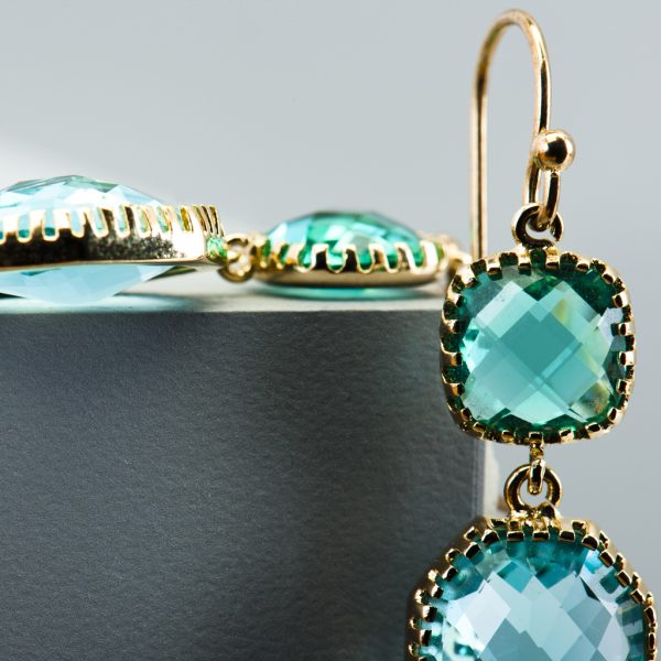 Gold Rectangle Glass Drop Earrings