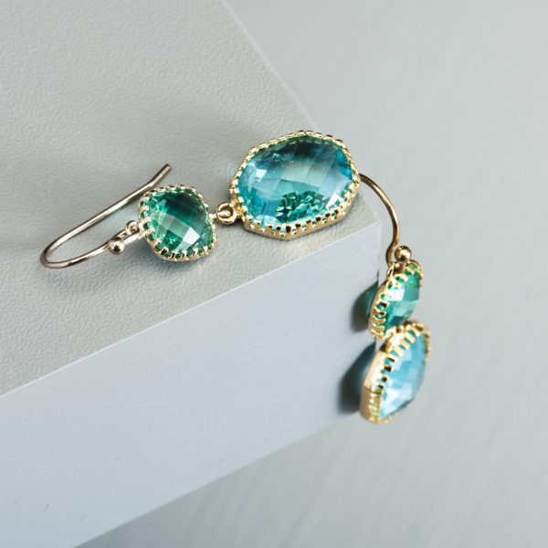 Gold Rectangle Glass Drop Earrings