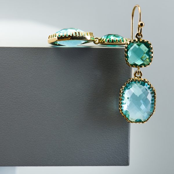 Gold Rectangle Glass Drop Earrings
