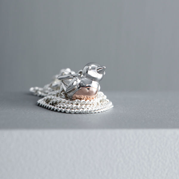 Silver and Rose Gold Robin Red Breast Necklace-evy designs