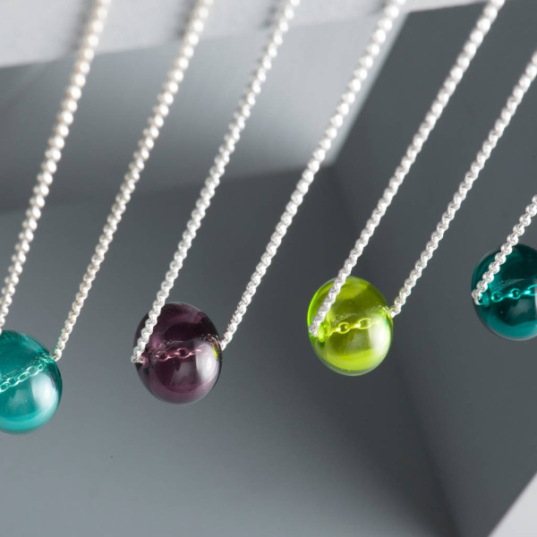 Sterling Silver Glass Sphere Necklace-evy designs
