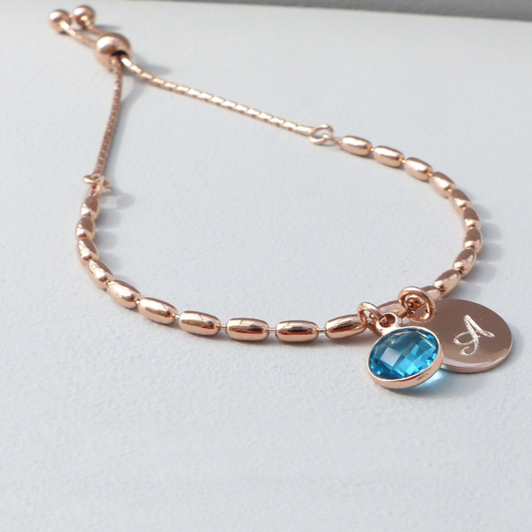Rose Gold Personalised Birthstone Bracelet - www.evy-designs.com