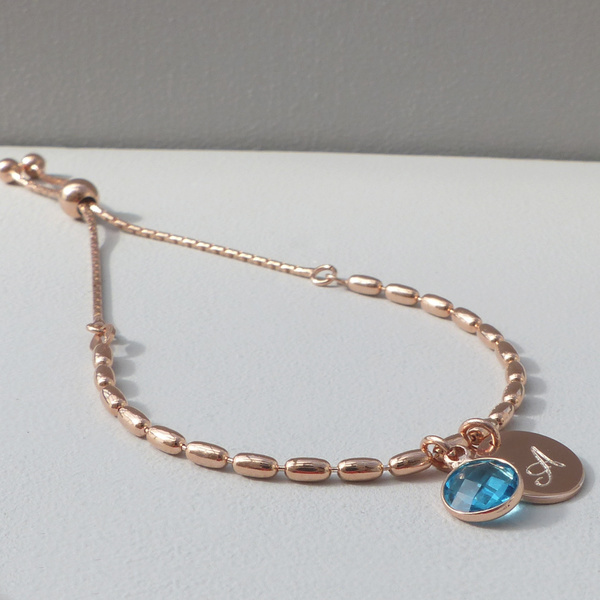 Rose Gold Personalised Birthstone Bracelet - www.evy-designs.com