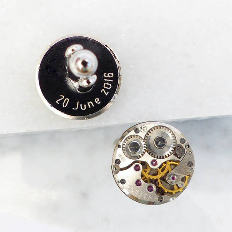 Personalised vintage watch movement cufflinks - www.evy-designs.com