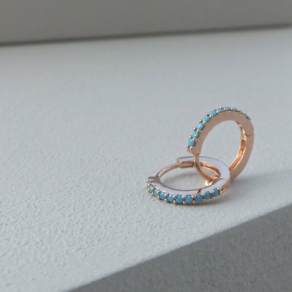 Turquoise Mini Huggie Hoop Earrings - www.evy-designs.com