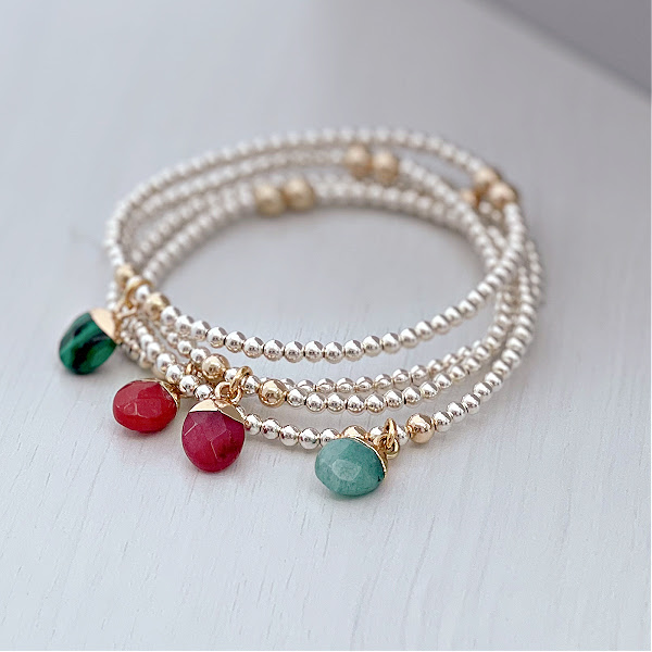 Sterling Silver Semi-Precious Charm Bracelet-evy designs