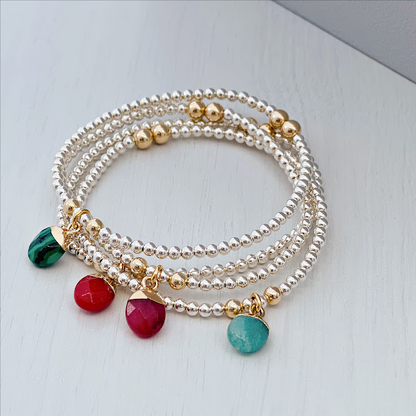 Sterling Silver Semi-Precious Charm Bracelet-evy designs
