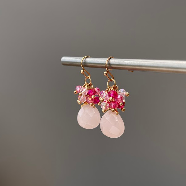 Rose Quartz And Crystal Earrings-evy designs