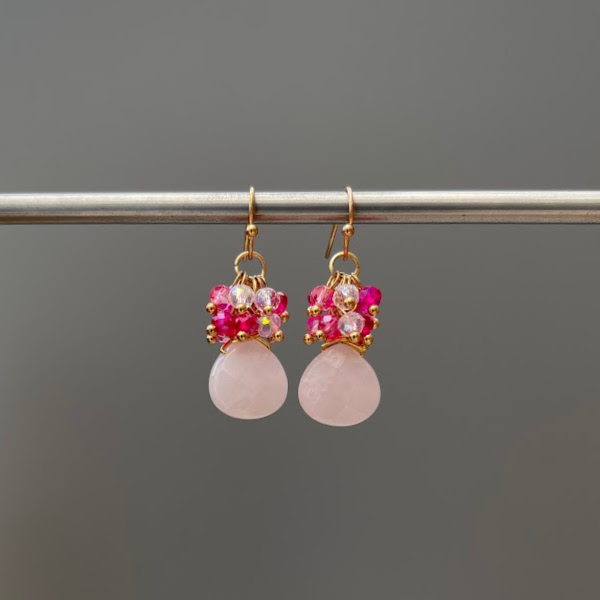 Rose Quartz And Crystal Earrings-evy designs