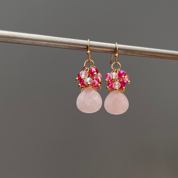 Rose Quartz And Crystal Earrings-evy designs