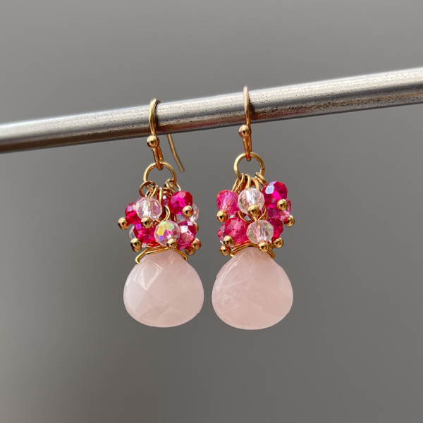 Rose Quartz And Crystal Earrings-evy designs